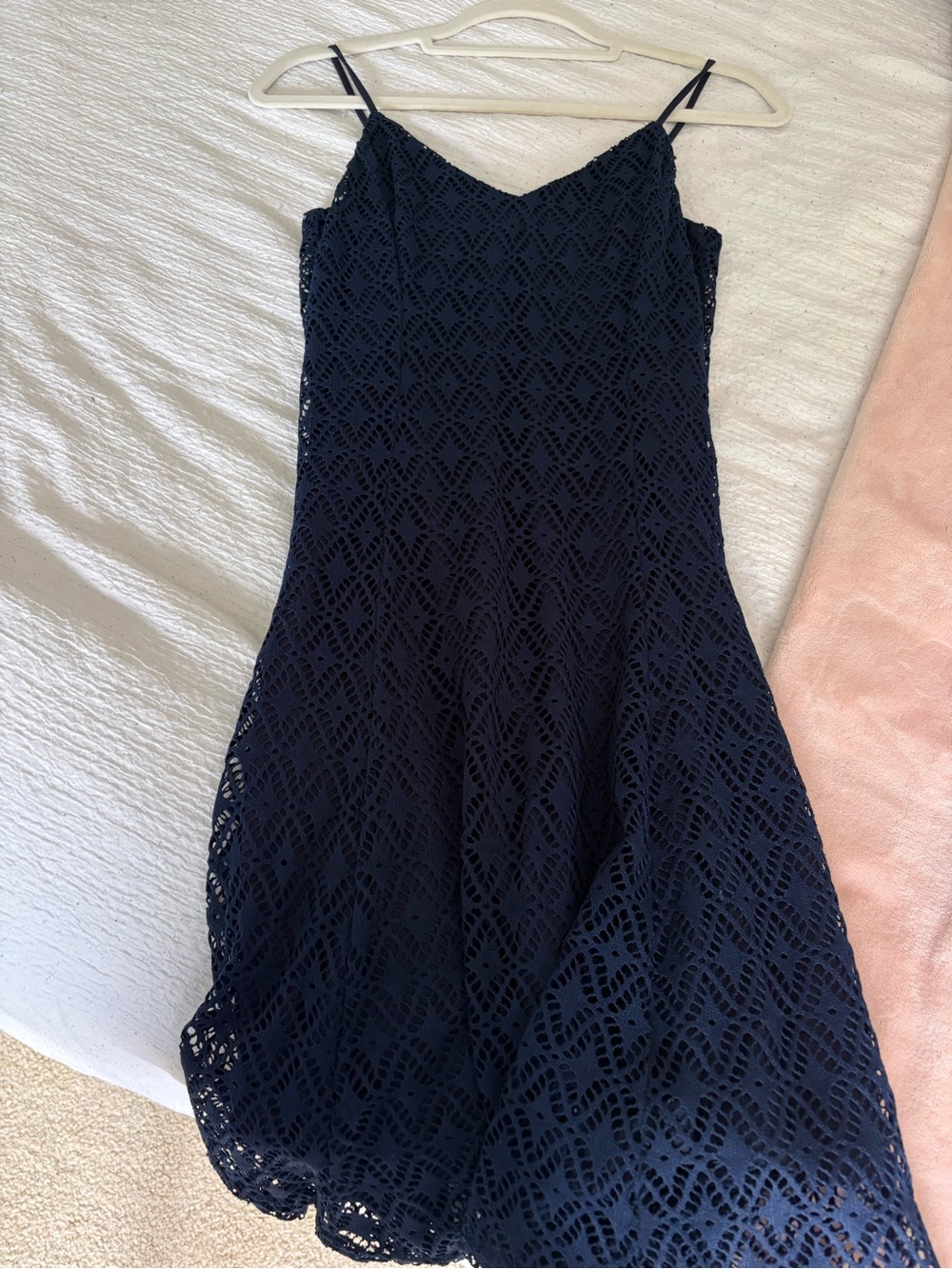 Design Lab Lord & Taylor Navy Crochet Spaghetti-Strap Mini Dress